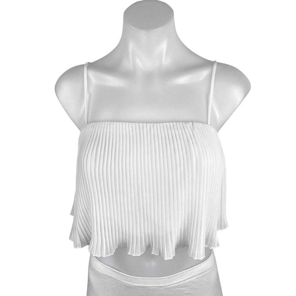 Princess Polly White Sleeveless Pleated Frill Cami Camisole Tank Crop Top Size 4